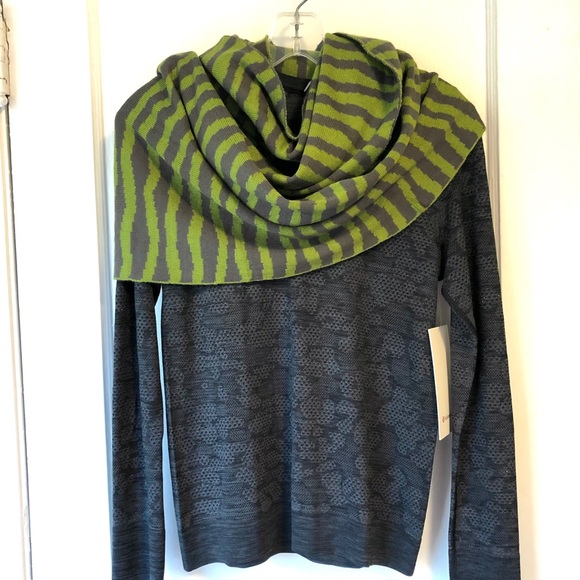 Striped Knit Infinity Scarf - Dark Grey and Green - Picture 3 of 7